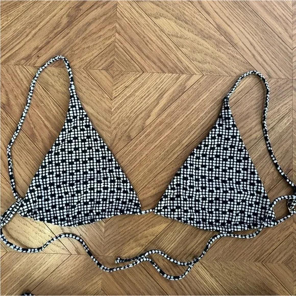 Skatie Navy Blue White Patterned Triangle Bikini Set with High Leg Bottoms - Picture 2 of 7